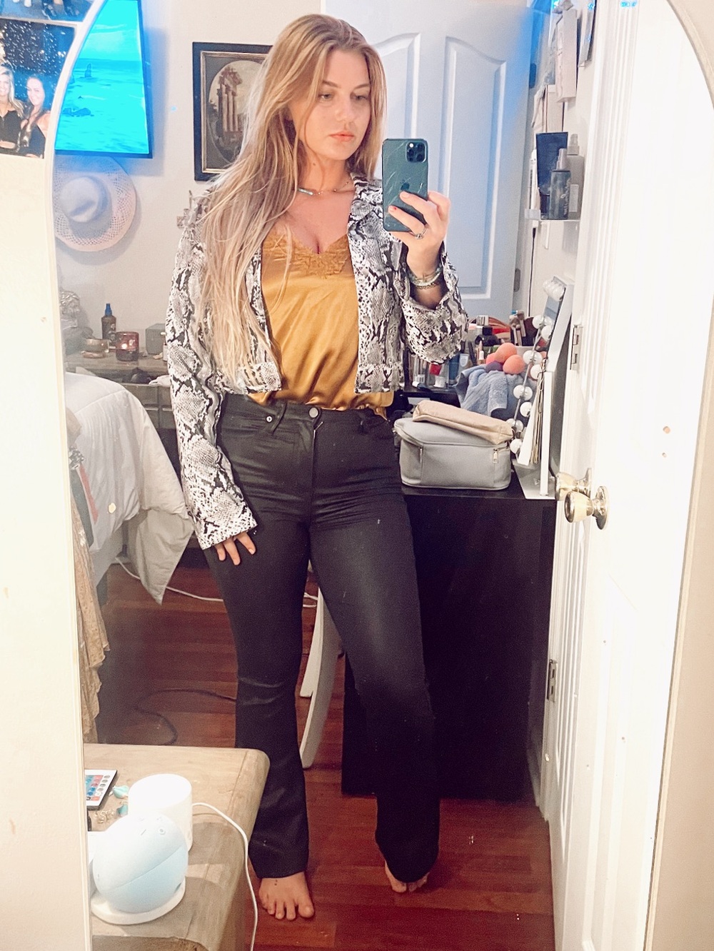 Honey Punch Black & White Snake Print Pleather Crop Jacket